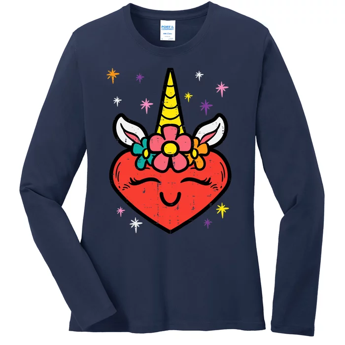 Valentines Day Unicorn Heart Cute Magical Girl Ladies Long Sleeve Shirt