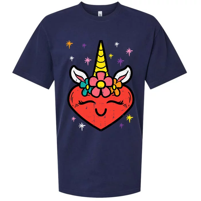 Valentines Day Unicorn Heart Cute Magical Girl Sueded Cloud Jersey T-Shirt