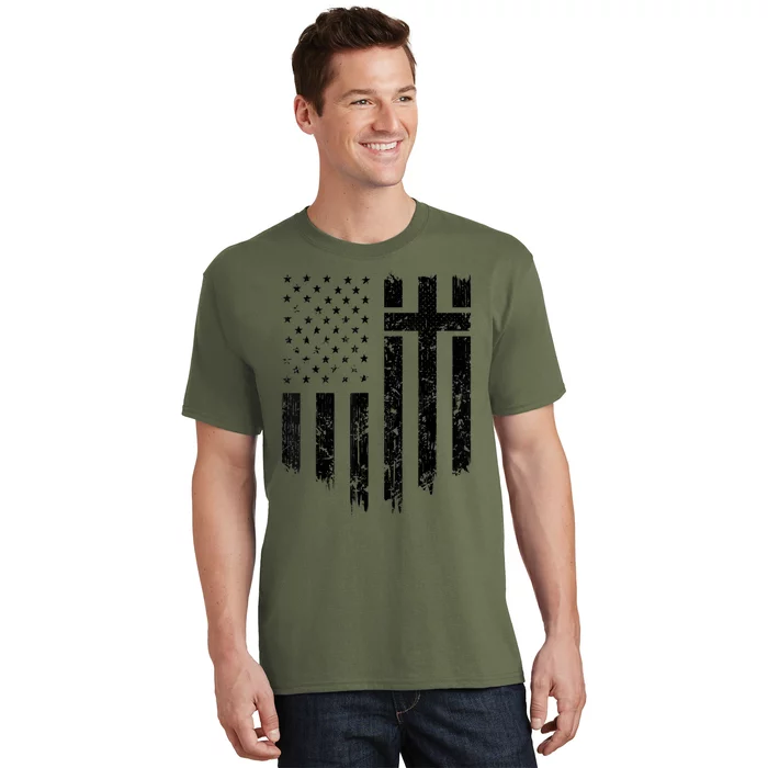 Vintage Distressed USA Flag Cross Christian Faith Gift T-Shirt