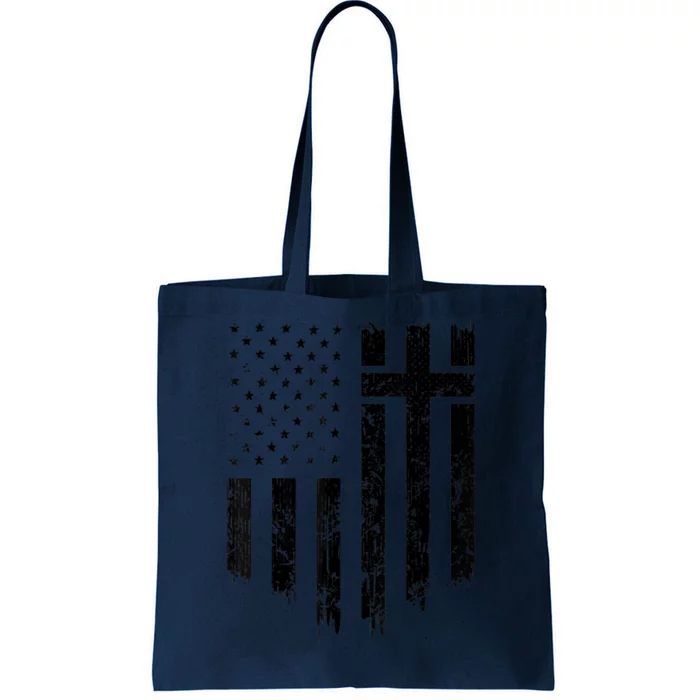 Vintage Distressed USA Flag Cross Christian Faith Gift Tote Bag