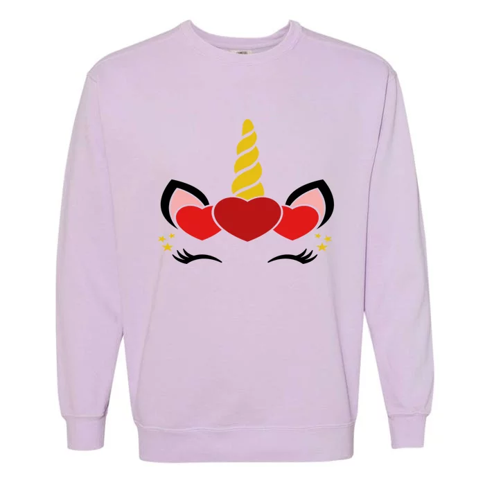 Valentines Day Unicorn Face Hearts Cute Gift Garment-Dyed Sweatshirt