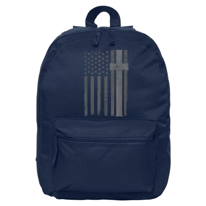 Vintage Distressed USA Flag Cross Christian Faith Gift 16 in Basic Backpack