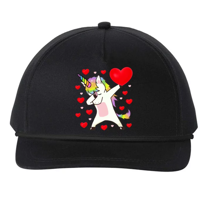 Valentine's Day Unicorn Dab Dance With Hearts Gift Snapback Five-Panel Rope Hat