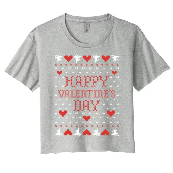 Valentine's Day Ugly Sweater Cute Gift Women's Crop Top Tee