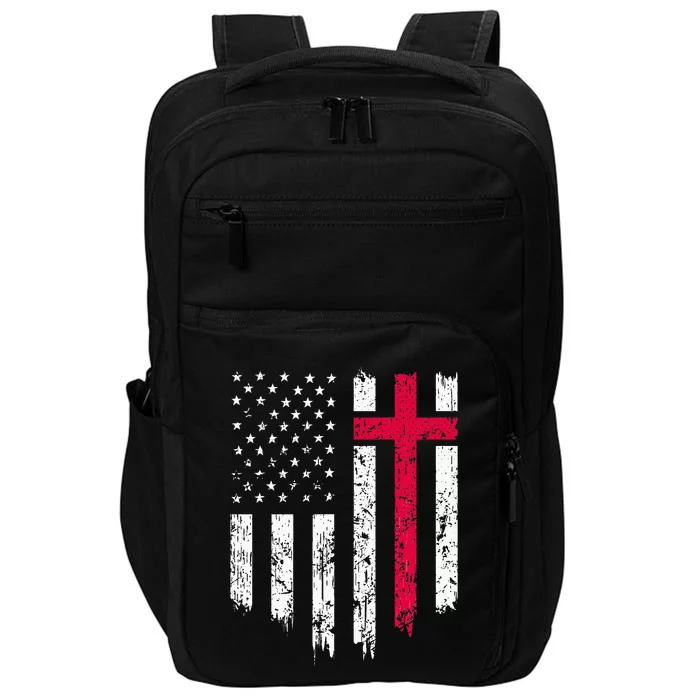 Vintage Distressed Usa Flag Cross Christian Faith Gift Impact Tech Backpack