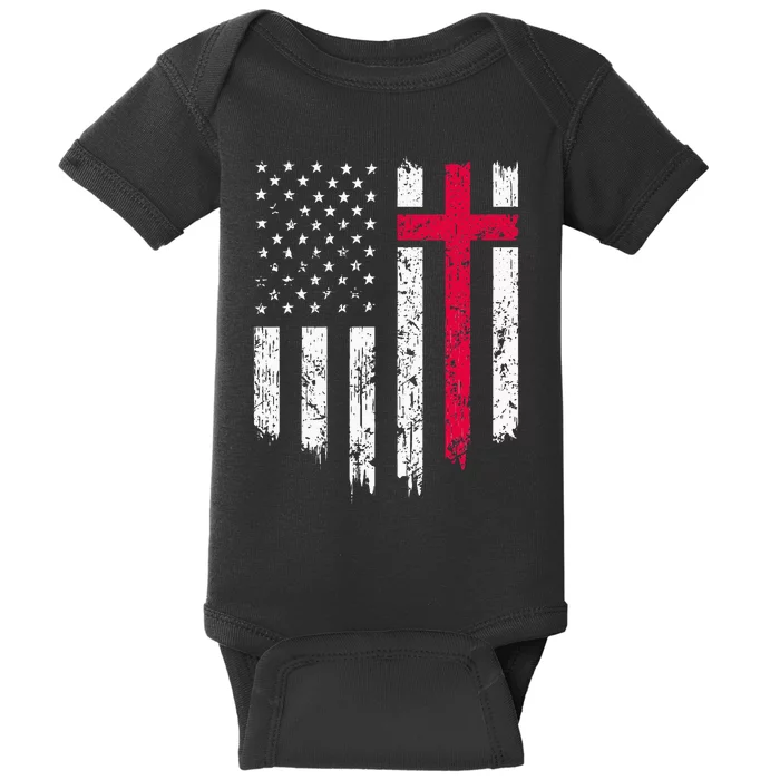 Vintage Distressed Usa Flag Cross Christian Faith Gift Baby Bodysuit