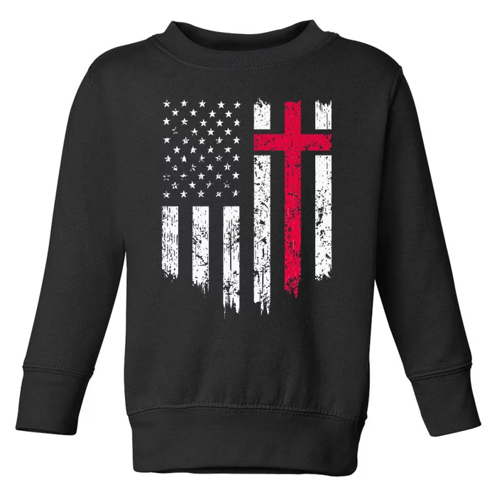 Vintage Distressed Usa Flag Cross Christian Faith Gift Toddler Sweatshirt