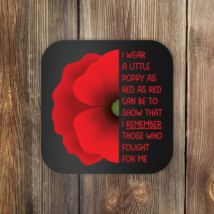 Veterans Day USA Memorial Lest We Forget Red Poppy Flower Coaster