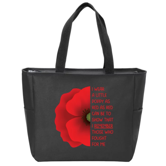 Veterans Day USA Memorial Lest We Forget Red Poppy Flower Zip Tote Bag