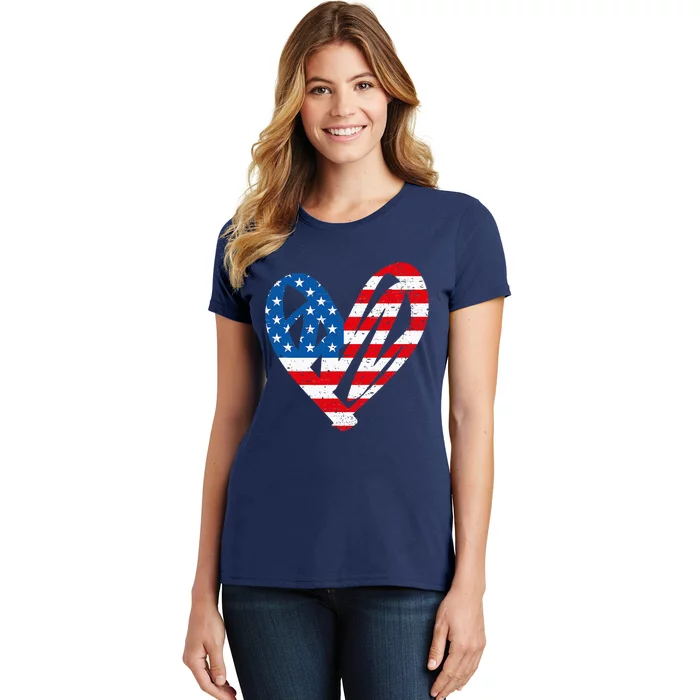 Veterans Day USA Flag Partiotic Heart Women's T-Shirt