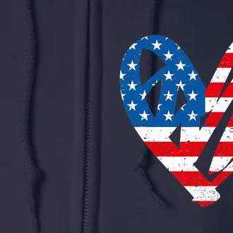 Veterans Day USA Flag Partiotic Heart Full Zip Hoodie