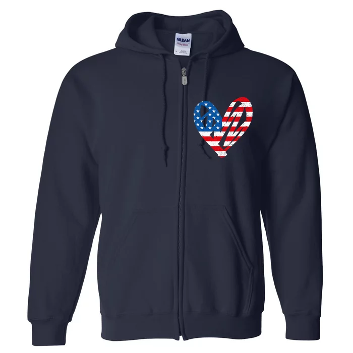 Veterans Day USA Flag Partiotic Heart Full Zip Hoodie