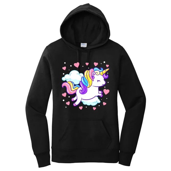 Valentines Day Unicorn Hearts Rainbow Toddlers Teacher Women's Pullover Hoodie