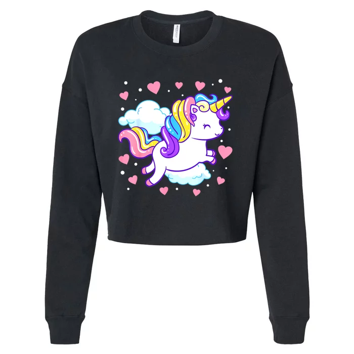 Valentines Day Unicorn Hearts Rainbow Toddlers Teacher Cropped Pullover Crew