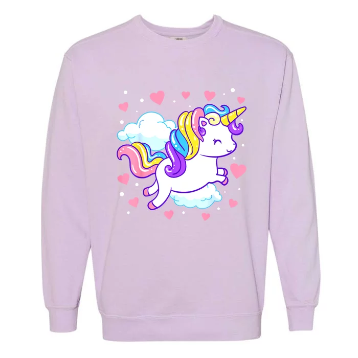 Valentines Day Unicorn Hearts Rainbow Toddlers Teacher Garment-Dyed Sweatshirt