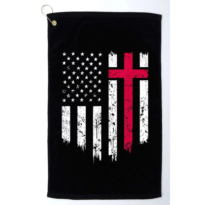 Vintage Distressed USA Flag Cross Christian Faith Gift Platinum Collection Golf Towel