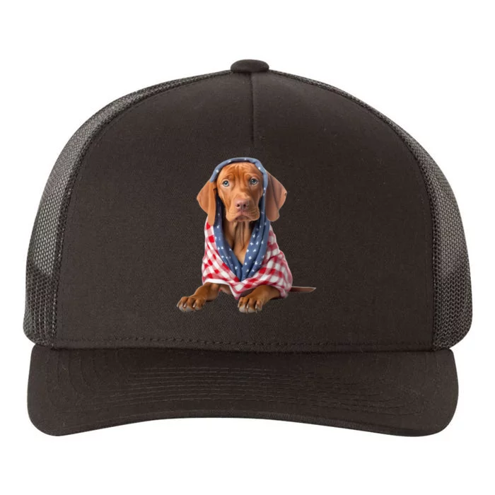 Vizsla Dog USA Flag American Patriotic Dogs 4th Of July Yupoong Adult 5-Panel Trucker Hat