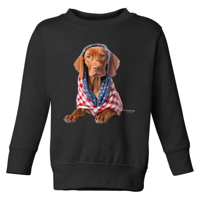 Vizsla Dog USA Flag American Patriotic Dogs 4th Of July Toddler Sweatshirt