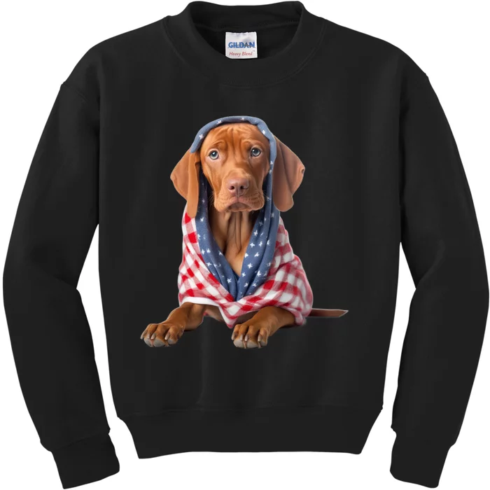 Vizsla Dog USA Flag American Patriotic Dogs 4th Of July Kids Sweatshirt