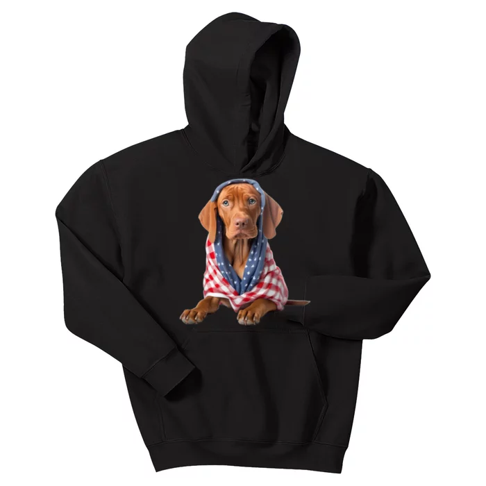 Vizsla Dog USA Flag American Patriotic Dogs 4th Of July Kids Hoodie