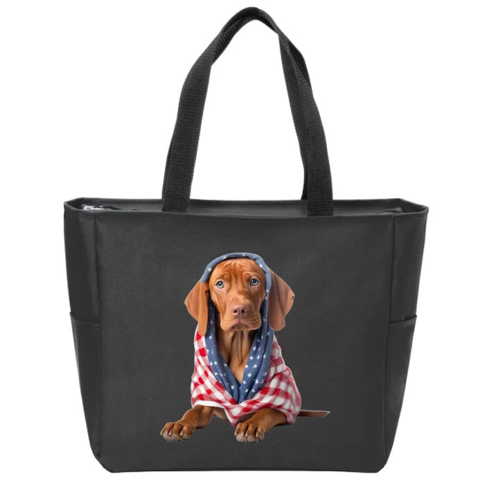 Vizsla Dog USA Flag American Patriotic Dogs 4th Of July Zip Tote Bag