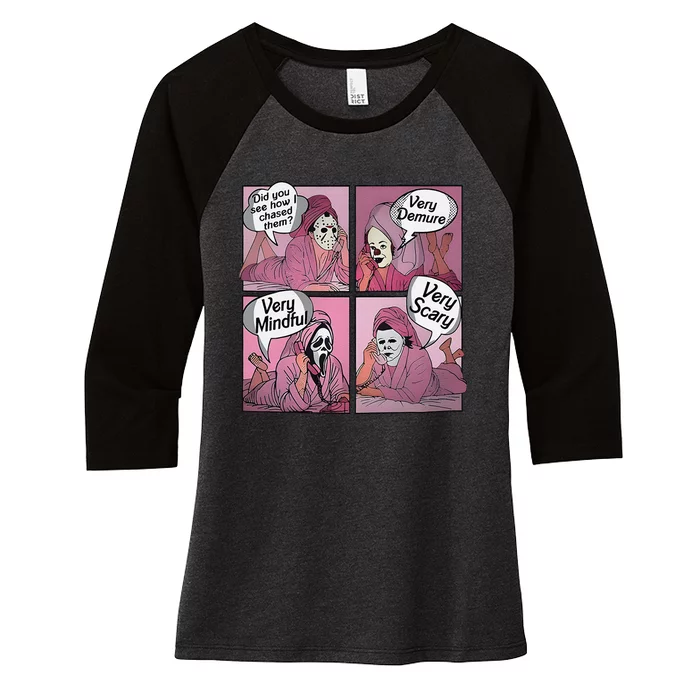 Very Demure Very Minful Very Scary Meme Halloween Women's Tri-Blend 3/4-Sleeve Raglan Shirt