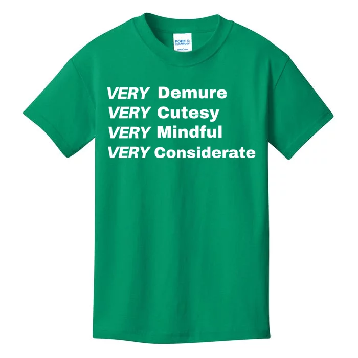 Very Demure Very Cutesy Very Considerate Demure Kids T-Shirt