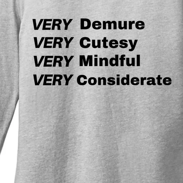 Very Demure Very Cutesy Very Considerate Demure Womens CVC Long Sleeve Shirt