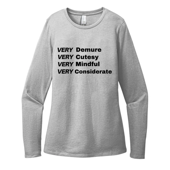 Very Demure Very Cutesy Very Considerate Demure Womens CVC Long Sleeve Shirt