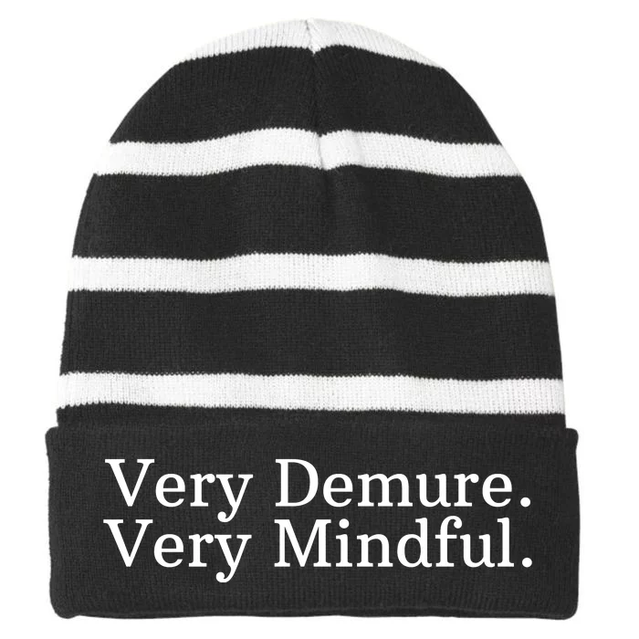 Very Demure Very Mindful Funny Trend Striped Beanie with Solid Band