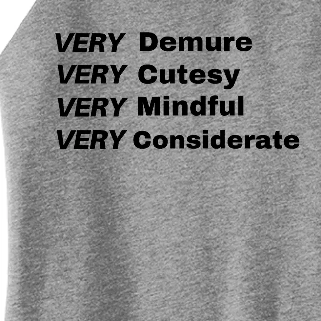 Very Demure Very Cutesy Very Considerate Demure Women’s Perfect Tri Rocker Tank