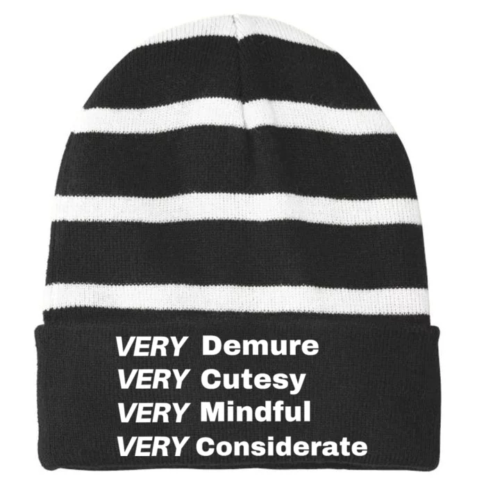 Very Demure Very Cutesy Very Considerate Demure Striped Beanie with Solid Band