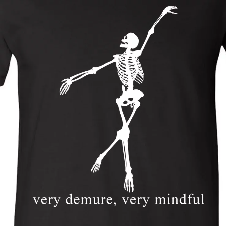 Very Demure Very Mindful Funny Skeleton V-Neck T-Shirt