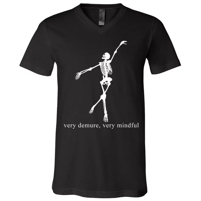 Very Demure Very Mindful Funny Skeleton V-Neck T-Shirt