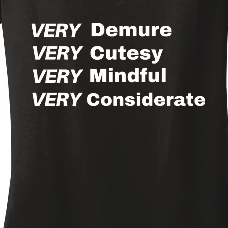 Very Demure Very Cutesy Very Considerate Demure Women's V-Neck T-Shirt