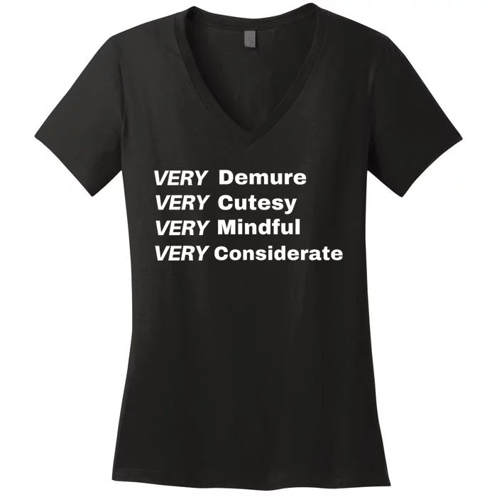 Very Demure Very Cutesy Very Considerate Demure Women's V-Neck T-Shirt