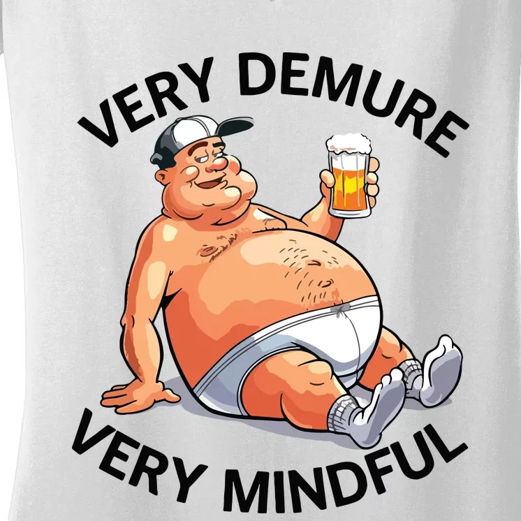 Very Demure Very Mindful Parody Beer Guy In Underwear Funny Women's V-Neck T-Shirt