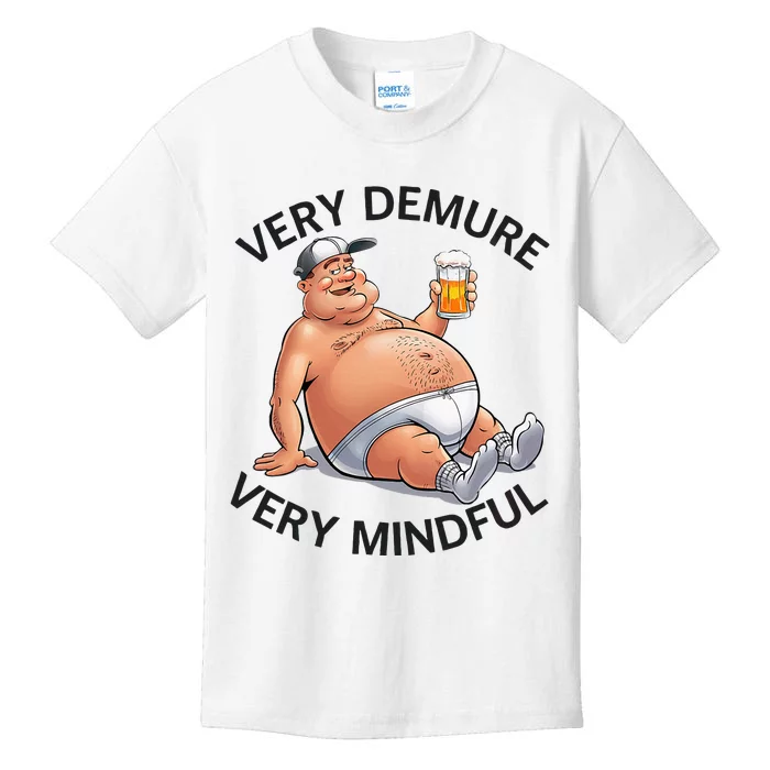 Very Demure Very Mindful Parody Beer Guy In Underwear Kids T-Shirt