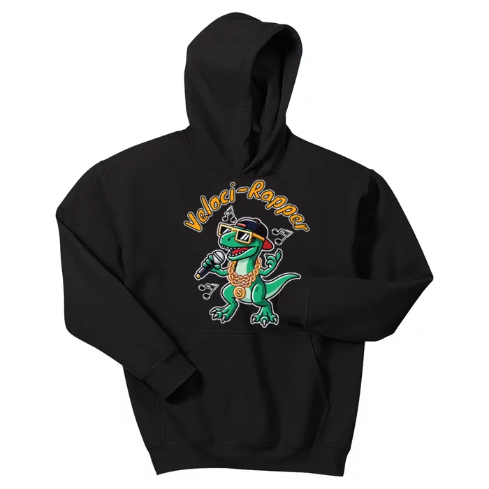 Velocirapper Dinosaur Velociraptor Rapping Kids Hoodie