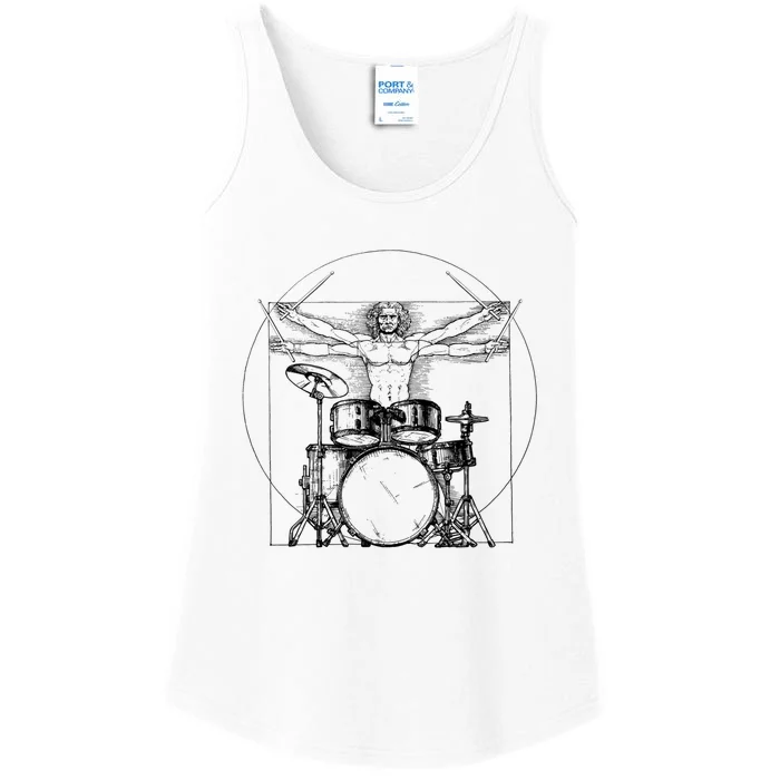 Vitruvian Drummer Vitruvian Man Drummer Drum Set Ladies Essential Tank