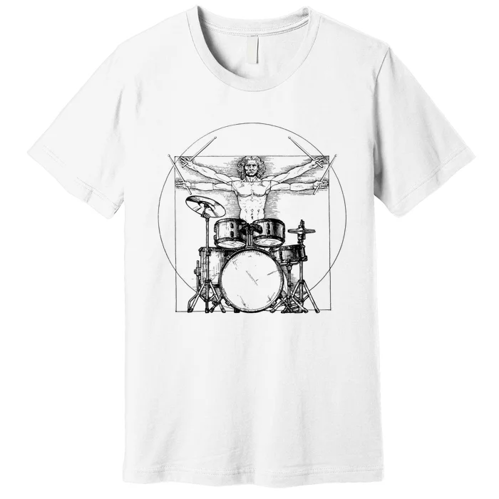 Vitruvian Drummer Vitruvian Man Drummer Drum Set Premium T-Shirt