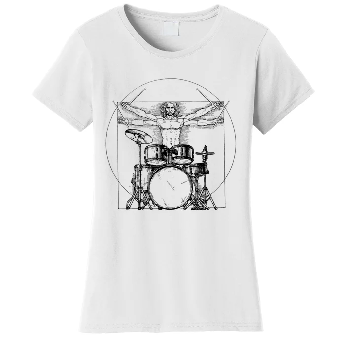 Vitruvian Drummer Vitruvian Man Drummer Drum Set Women's T-Shirt