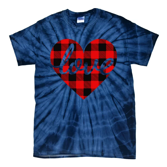 Valentines Day Women Buffalo Plaid Love Heart Tie-Dye T-Shirt