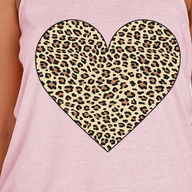 Valentines Day Womens Leopard Love Heart Women's Knotted Racerback Tank