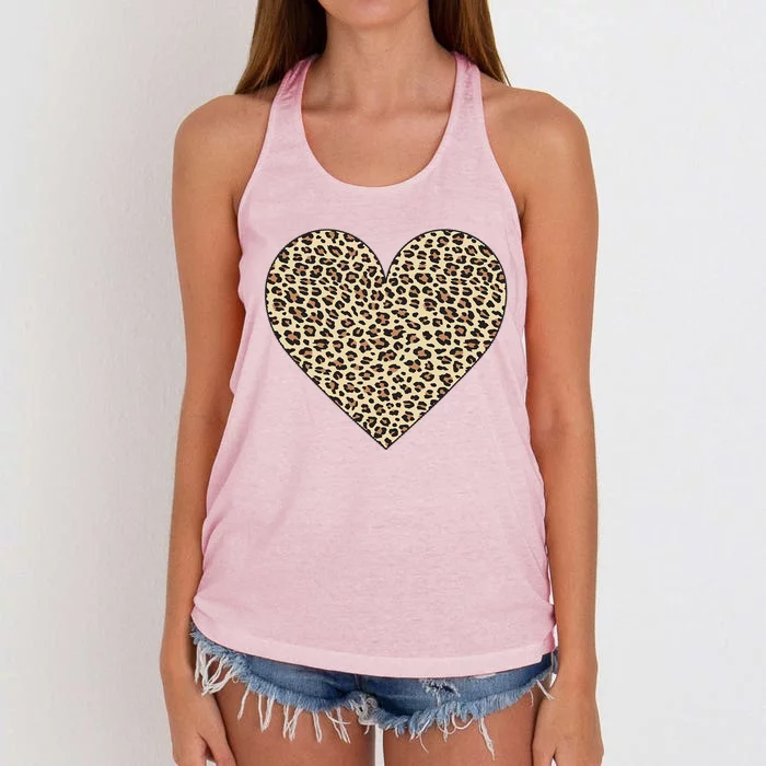 Valentines Day Womens Leopard Love Heart Women's Knotted Racerback Tank