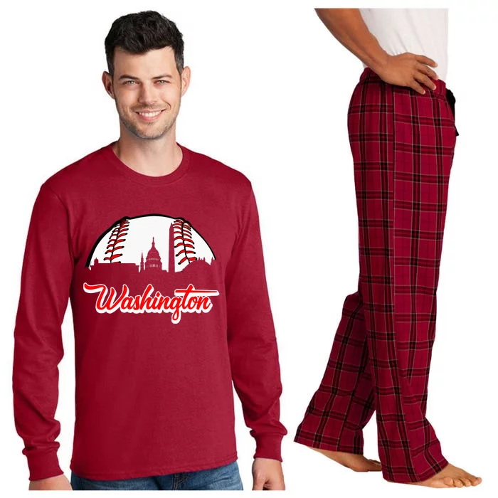 Vintage Distressed Washington Retro Baseball Usa Lover Long Sleeve Pajama Set