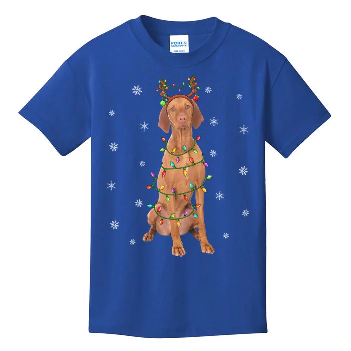 Vizsla Dog Xmas Lighting Reindeer Hat Vizsla Christmas Gift Kids T-Shirt