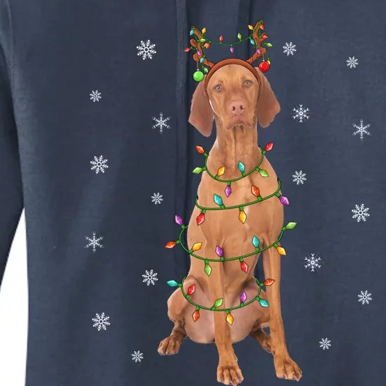 Vizsla Dog Xmas Lighting Reindeer Hat Vizsla Christmas Gift Women's Pullover Hoodie