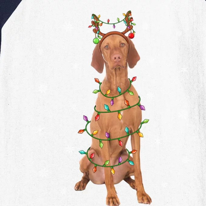 Vizsla Dog Xmas Lighting Reindeer Hat Vizsla Christmas Gift Baseball Sleeve Shirt