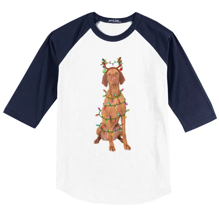 Vizsla Dog Xmas Lighting Reindeer Hat Vizsla Christmas Gift Baseball Sleeve Shirt